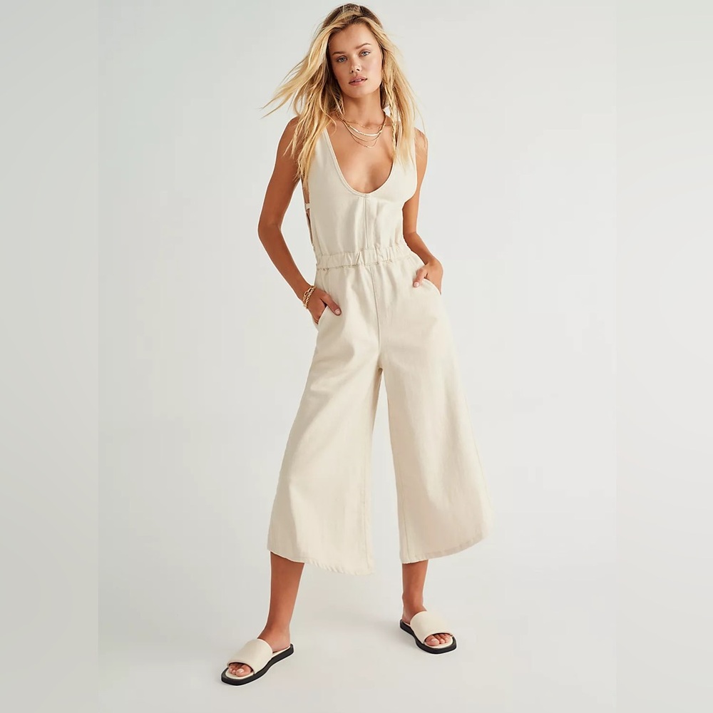 FREE PEOPLE ALORA Open Tieback Jumpsuit 100% cotton size S